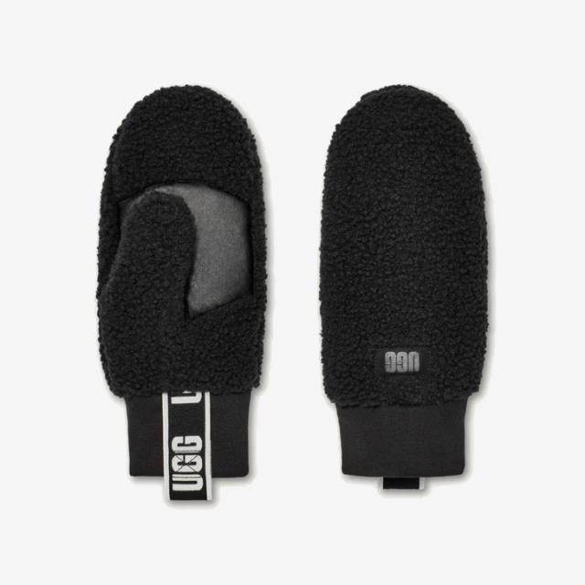 ・UGG｜W fluff Mitten With Logo Tape Sheepskin/ アグ/アグフラッフ ミトン ウィズ ロゴ テープ/ブラック # UGG｜W fluff Mitten With Logo Tape Sheepskin/ アグ/アグフラッフ