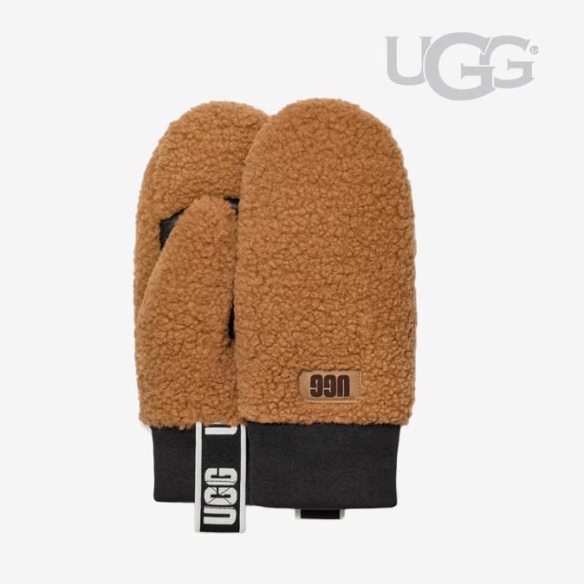 ・UGG｜W fluff Mitten With Logo Tape Sheepskin/ アグ/アグフラッフ ミトン ウィズ ロゴ テープ/チェスナット #