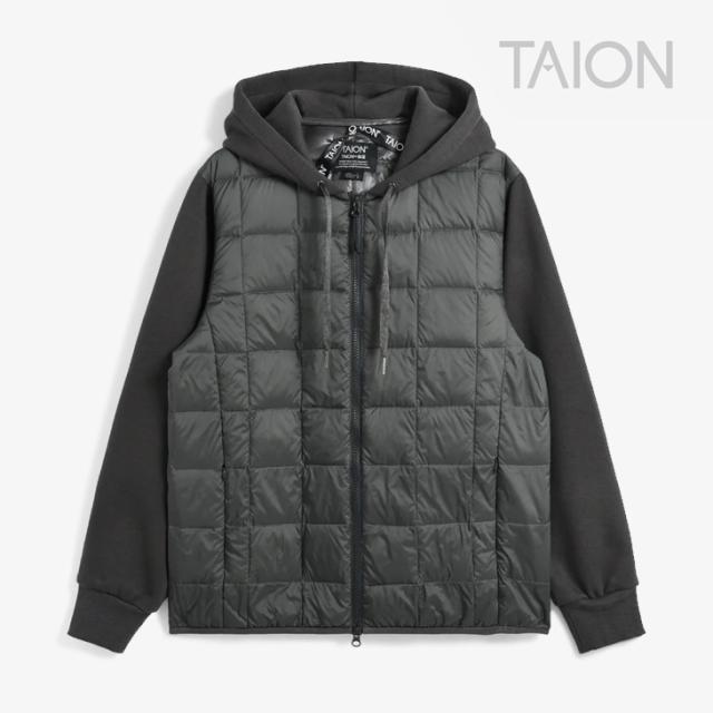 ・TAION｜Basic Sweat Sleeve W Zip Down Parka/ タイオン/ベーシック スウェット スリーブ ダブルジップ ダウン パーカー/ダークチャコール #