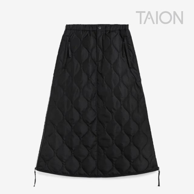 ・TAION｜W Military Zip Gusset Down Skirt Calf Length A-Line Ripstop/ タイオン/ミリタリー ジップ ガゼット ダウン スカート セミロング Aライン/ブラック #