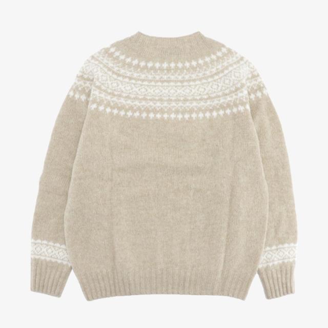 ：HARLEY Of Scotland｜W York Crew Neck Sweater Supersoft Wool Knit/ ハーレー/ヨーク クルー ネック セーター ノルディック柄 スーパーソフト ウール ニット/カメオベージュｘスノーホワイト #_1