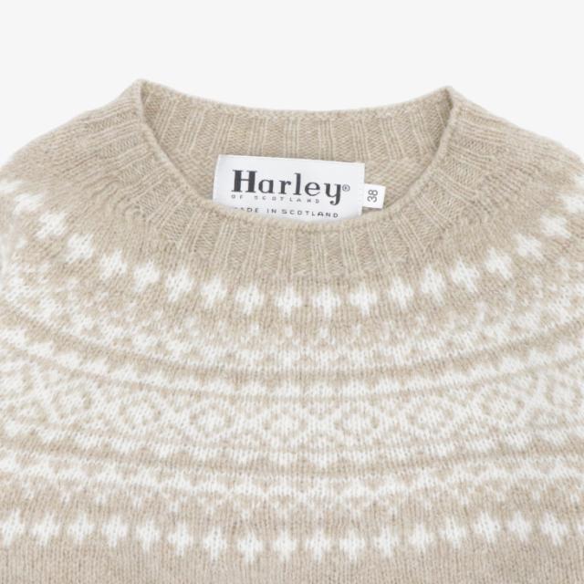 ：HARLEY Of Scotland｜W York Crew Neck Sweater Supersoft Wool Knit/ ハーレー/ヨーク クルー ネック セーター ノルディック柄 スーパーソフト ウール ニット/カメオベージュｘスノーホワイト #_2