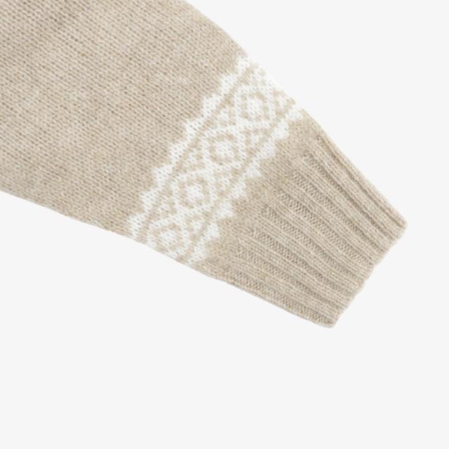 ：HARLEY Of Scotland｜W York Crew Neck Sweater Supersoft Wool Knit/ ハーレー/ヨーク クルー ネック セーター ノルディック柄 スーパーソフト ウール ニット/カメオベージュｘスノーホワイト #_3