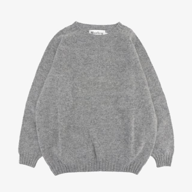 ・HARLEY Of Scotland｜W  Jumbo Size Crew Neck Sweater Supersoft Wool Knit/ ハーレー/ジャンボ サイズ クルー ネック セーター スーパーソフト ウール ニット/ミッドグレー #