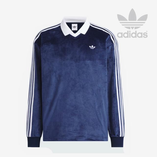 ・ADIDAS Originals｜Velour LS Polo Shirt V-Neck/ アディダス/ベロア ロングスリーブ ポロ シャツ Vネック/ナイトインディゴ #