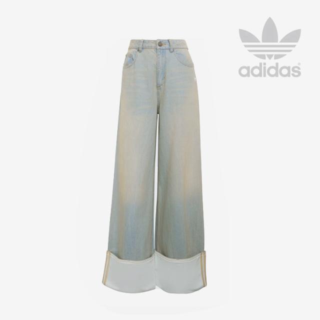 ・ADIDAS Originals｜W Vintage Wide Leg Jeans/ アディダス/ビンテージ ワイド レッグ ジーンズ/ライトデニムｘオフホワイト #