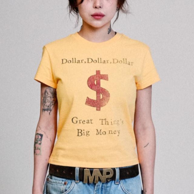 ・MY NAME IS PETER｜W Dollar Short Sleeve T-Shirts/ マイ ネーム イズ ピーター/ドル ショート スリーブ Tシャツ/イエロー #_5