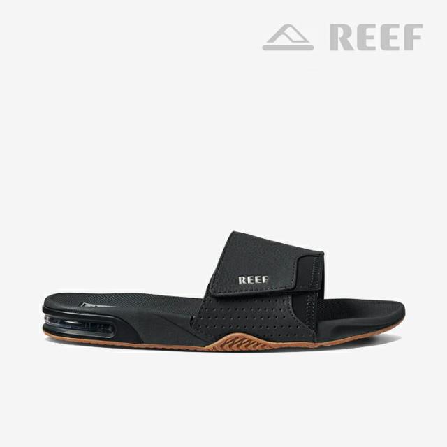 ・REEF｜Fanning Slide Heel Airbag Sandal Bottle Opener/ リーフ/ファニング スライド ヒール エアバッグ サンダル ボトル オープナー/ブラックｘシルバー #