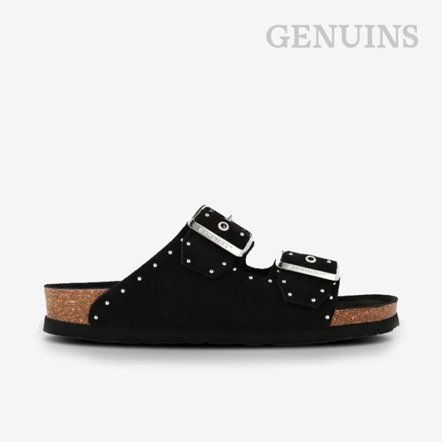 ・GENUINS｜W Honolulu Lead Velour Double Buckle Slide Sandal/ ジェヌインズ/ホノルル リード ベロア ダブル バックル スライド サンダル/ブラック #