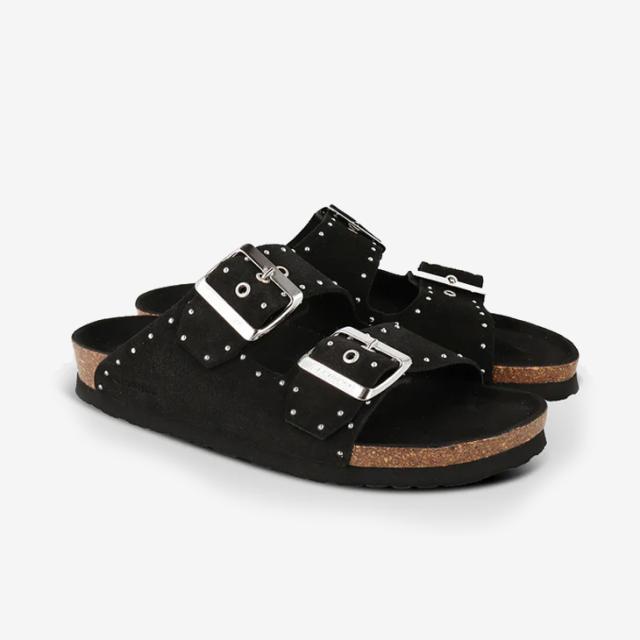 ・GENUINS｜W Honolulu Lead Velour Double Buckle Slide Sandal/ ジェヌインズ/ホノルル リード ベロア ダブル バックル スライド サンダル/ブラック #_2
