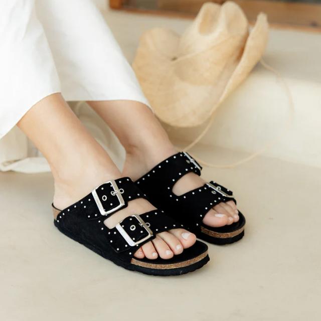 ・GENUINS｜W Honolulu Lead Velour Double Buckle Slide Sandal/ ジェヌインズ/ホノルル リード ベロア ダブル バックル スライド サンダル/ブラック #_4