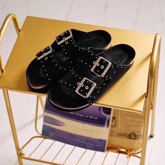 ・GENUINS｜W Honolulu Lead Velour Double Buckle Slide Sandal/ ジェヌインズ/ホノルル リード ベロア ダブル バックル スライド サンダル/ブラック #_5