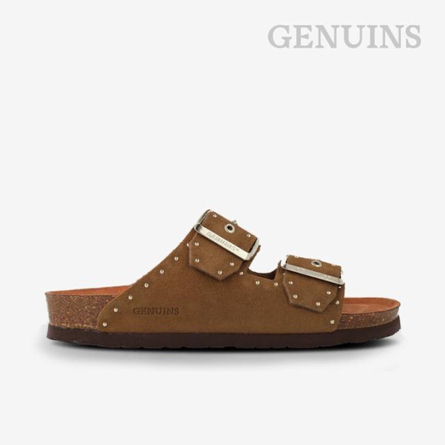 ・GENUINS｜W Honolulu Lead Almond Velour Double Buckle Slide Sandal/ ジェヌインズ/ホノルル リード アーモンド ベロア ダブル バックル スライド サンダル/マンドルラブラウン #