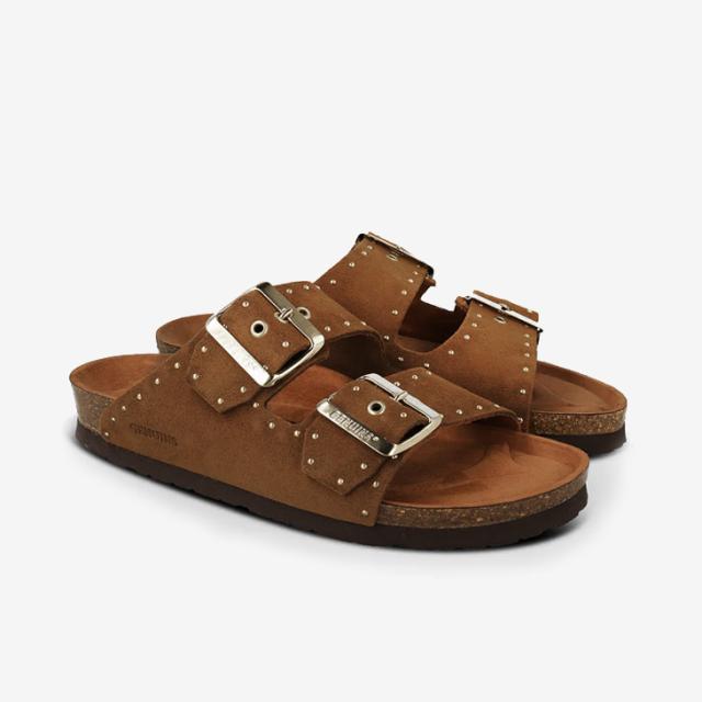 ・GENUINS｜W Honolulu Lead Almond Velour Double Buckle Slide Sandal/ ジェヌインズ/ホノルル リード アーモンド ベロア ダブル バックル スライド サンダル/マンドルラブラウン #_2