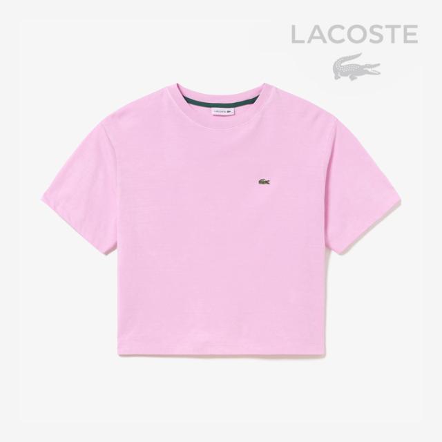 ・LACOSTE｜W Cropped Pigment Dyed SS T-shirt Relaxed Fit/ ラコステ/クロップド ピグメント ダイ ショートスリーブ Tシャツ リラックス フィット/ピンク #