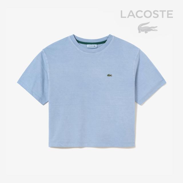 ・LACOSTE｜W Cropped Pigment Dyed SS T-shirt Relaxed Fit/ ラコステ/クロップド ピグメント ダイ ショートスリーブ Tシャツ リラックス フィット/ライトブルー #