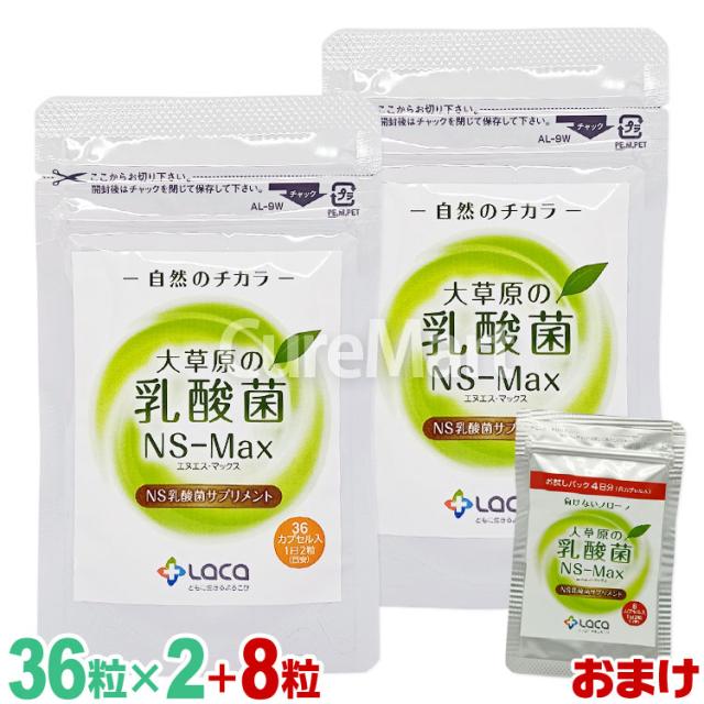 大草原の乳酸菌 NS-Max 36粒◆2袋セット [+8粒増量]  NS乳酸菌サプリメント LACA モンゴル 乳酸菌 ロイテリ菌 善玉菌 共生性乳酸菌 乳酸桿菌 自然の力  エヌエス マックス MAX ラク