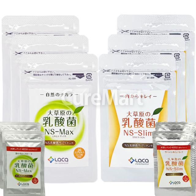 大草原の乳酸菌 NS-Max・NS-Slim◆各3袋(計6袋)セット [＋各16粒増量] NS乳酸菌サプリメント LACA モンゴル 乳酸菌 ロイテリ菌 善玉菌 共生性乳酸菌 乳酸桿菌 エヌエス マックス MAX スリム SLIM ラクア