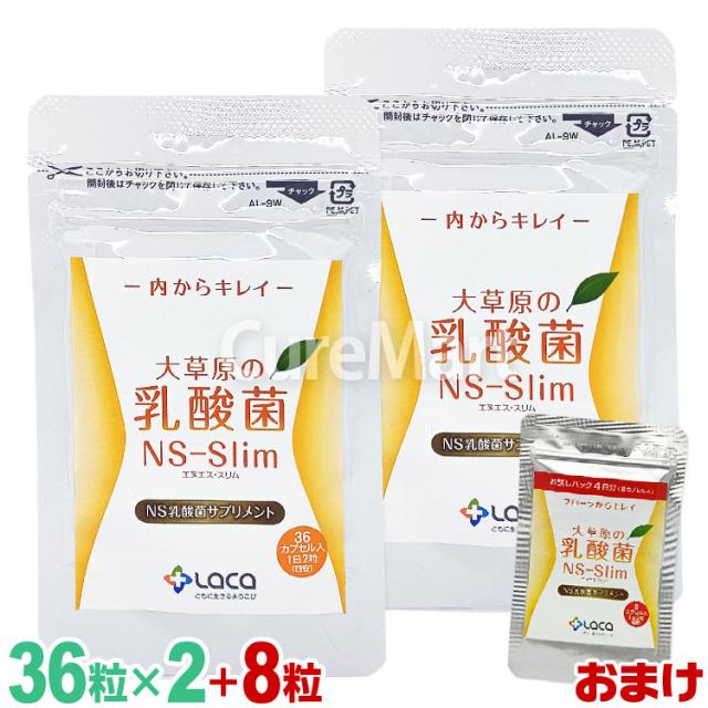 大草原の乳酸菌 NS-Slim 36粒◆2袋セット [+8粒増量] NS乳酸菌サプリメント LACA モンゴル 乳酸菌 ダイエット プランタルム 善玉菌 共生性乳酸菌 乳酸桿菌 内からキレイ エヌエス スリム SLIM ラクア