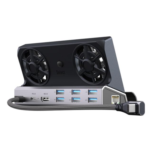 9in1 ドッキングステーション デュアルファン 冷却 HDMI 4K@60Hz TVモード Type-C PD3.0 100W 高速充電 USB×6 RJ45 Steam Deck対応