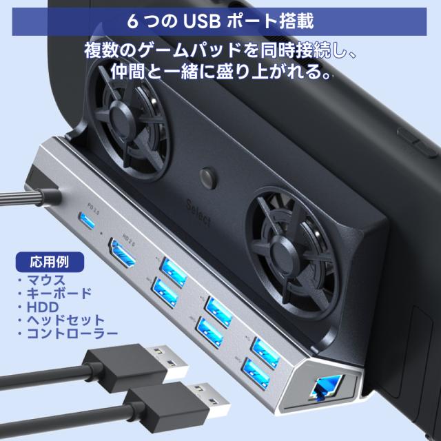 9in1 ドッキングステーション デュアルファン 冷却 HDMI 4K@60Hz TVモード Type-C PD3.0 100W 高速充電 USB×6 RJ45 Steam Deck対応