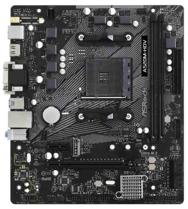 ASRock A520M-HDV AM4 AMD A520 SATA 6Gb/s Micro ATX AMD Motherboard 中古