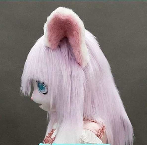 着ぐるみヘッド 猫 薄い紫 全頭ヘッド ケモノ マスク ファー
