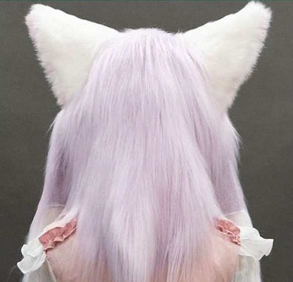 着ぐるみヘッド 猫 口開け 白と紫 全頭ヘッド ケモノ マスク
