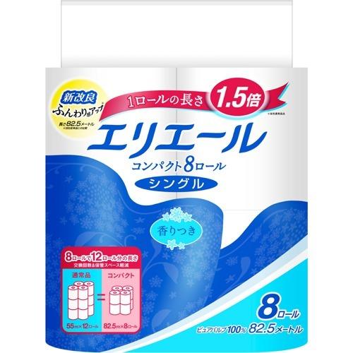 エリエール トイレットペーパー 1.5倍巻き 82.5m シングル 8ロール × 8個 大王製紙 elleair 長さ1.5倍 香りつき やわらか 天然ハーブオイル配合