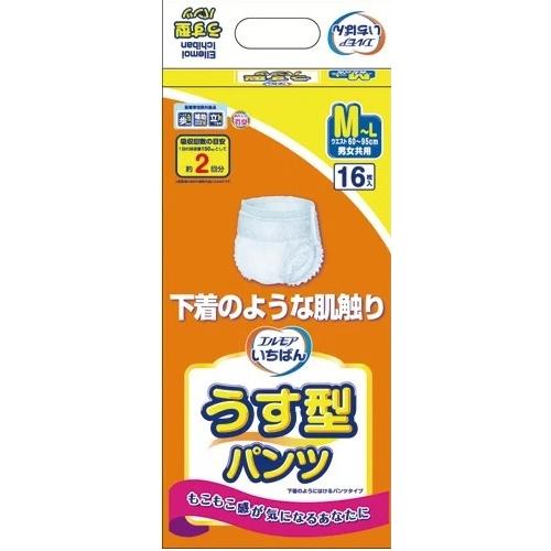 カミ商事 エルモア いちばんうす型パンツ M-Lサイズ 約2回分吸収 16枚入 × 4個 介護 排泄関連 紙おむつ