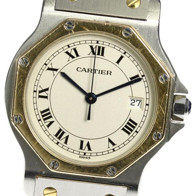 ベルトジャンク☆★箱付き【CARTIER】カルティエ サントスオクタゴンMM デイト クォーツ メンズ【ev20】の通販は