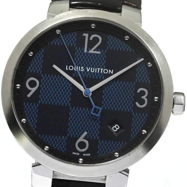 ベルト訳あり ルイ・ヴィトン LOUIS VUITTON QA026 タンブール ダミエ デイト クォーツ メンズ _768096