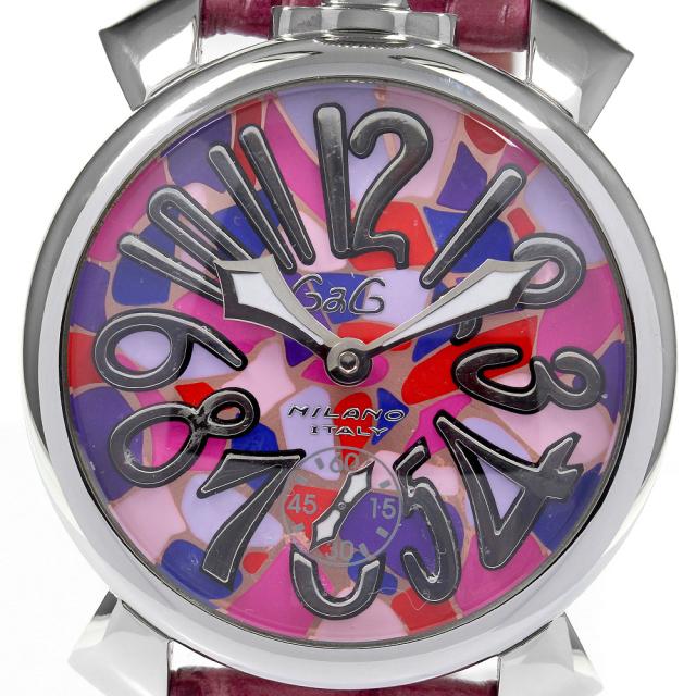 箱付】GaGaMILANO マヌアーレ48 手巻き スモセコ ピンクベルト