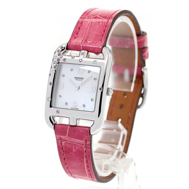 HERMES クロコ ピンク ダイヤモンド サファイア 時計 ケープコッド