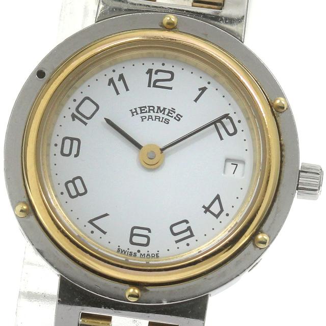 訳あり エルメス HERMES クリッパー デイト クォーツ レディース 保証書付き_868103【ev20】