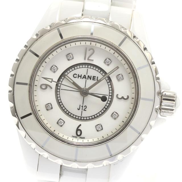 シャネル CHANEL H2422 J12 33ｍｍ 白セラミック 8Pダイヤ クォーツ レディース 保証書付き_882732