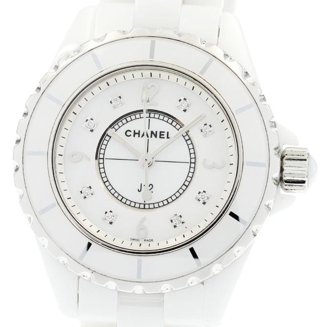 シャネル CHANEL H2422 J12 33ｍｍ 白セラミック 8Pダイヤ クォーツ レディース 保証書付き_885333