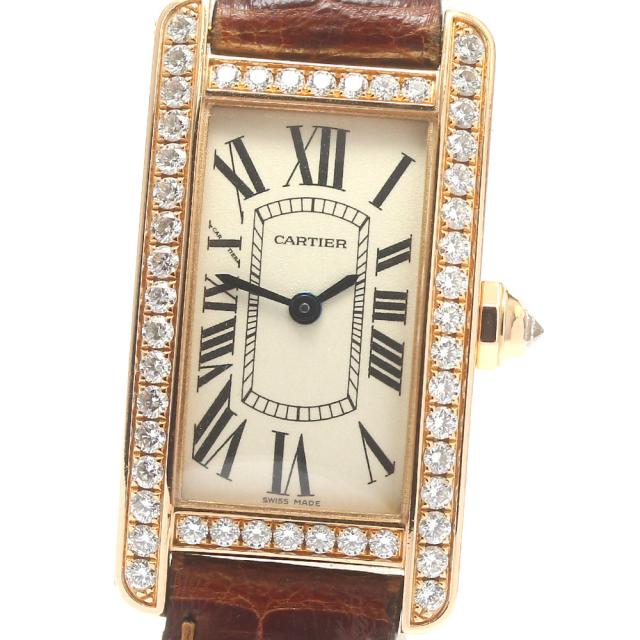 カルティエ CARTIER WB707931 タンクアメリカンSM K18PG ダイヤベゼル クォーツ レディース _832217