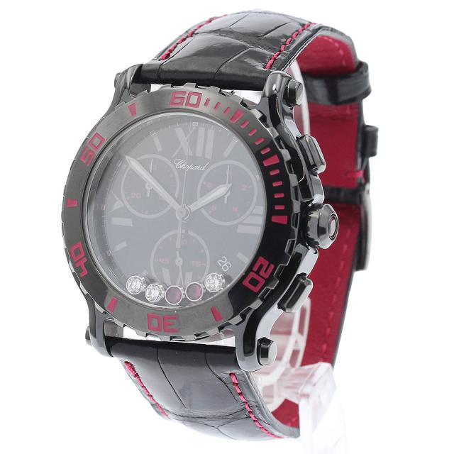 ショパール Chopard 288515-9013 ハッピースポーツ クロノ ミステリーピンク 5Pダイヤ クォーツ メンズ 良品 箱・保証書付き_898053 ショパール Chopard 288515-9013 ハッピースポーツ クロノ ミステリー