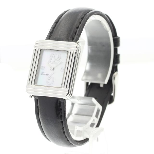 Poiray 腕時計 クォーツ ホワイトダイヤル ブラックレザー