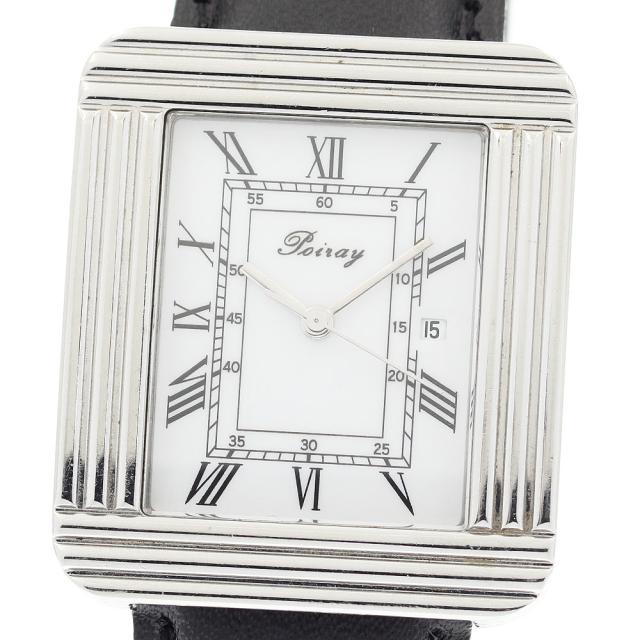 Poiray 腕時計 クォーツ ホワイトダイヤル ブラックレザー