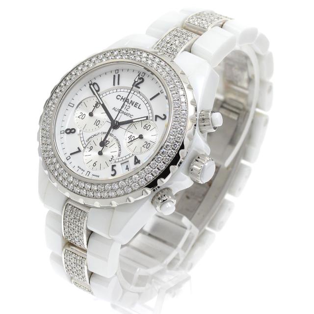 シャネル CHANEL H1007 J12 白セラミック アフターダイヤ クロノグラフ