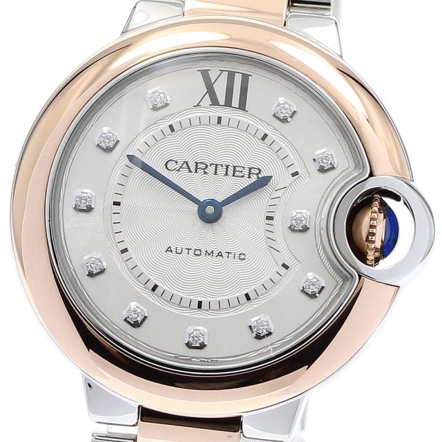 カルティエ CARTIER W3BB0006 バロンブルー 33mm 11Pダイヤ 自動巻き レディース 良品 保証書付き_826798