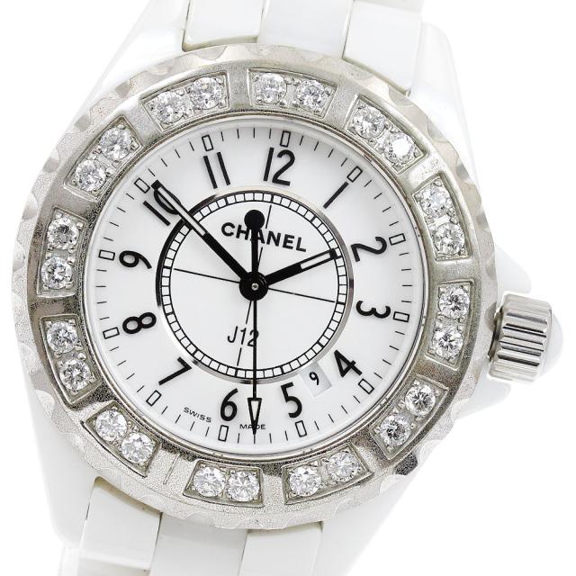 シャネル CHANEL H0968 J12 33ｍｍ 白セラミック アフターダイヤベゼル クォーツ レディース _910052