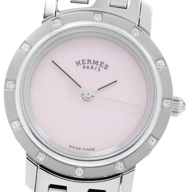 エルメス HERMES CL4.230 クリッパー ナクレ ベゼル 12Pダイヤ クォーツ レディース 箱付き_912040
