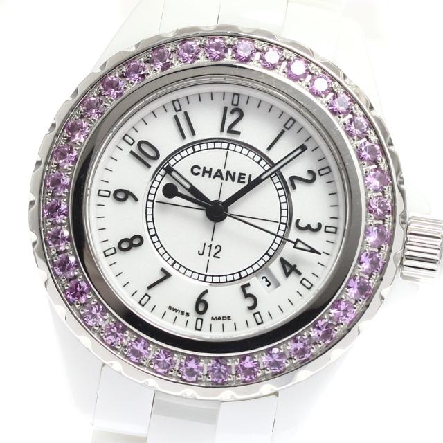 シャネル CHANEL H1181 J12 ピンクサファイアベゼル デイト クォーツ レディース _913762