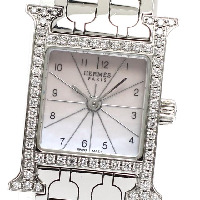エルメス HERMES HH1.130 Hウォッチ ミニ ダイヤベゼル クォーツ レディース 良品 内箱付き_917360