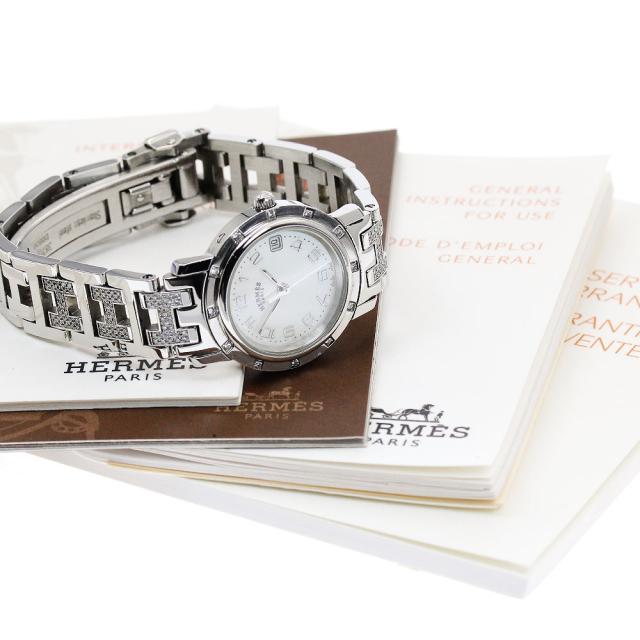 エルメス HERMES CL4.230 クリッパー ナクレ ベゼル 12Pダイヤ クォーツ レディース 保証書付き_917128_1