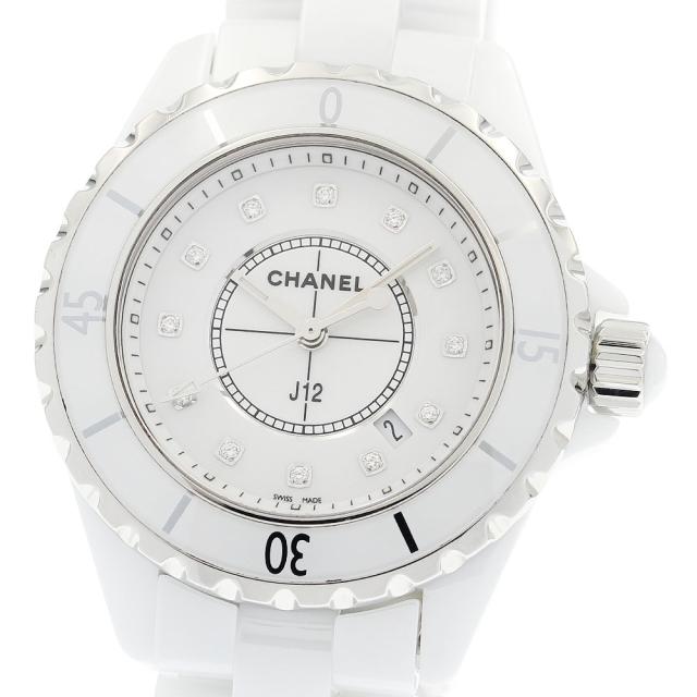 訳あり シャネル CHANEL H1628 J12 白セラミック 12Pダイヤ クォーツ レディース _920532