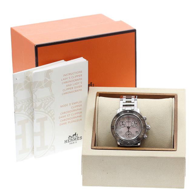 訳あり エルメス HERMES CL2.310 クリッパーダイバー クロノグラフ クォーツ レディース 内箱・保証書付き_917088